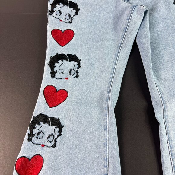 Dolls Kill X Betty Boop Jeans Women 31x32* Flare Mid Rise Light Blue Denim Tag L - Picture 4 of 16